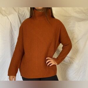 NAADAM Rust Burnt Orange Chunky Knit Mock Neck Sweater